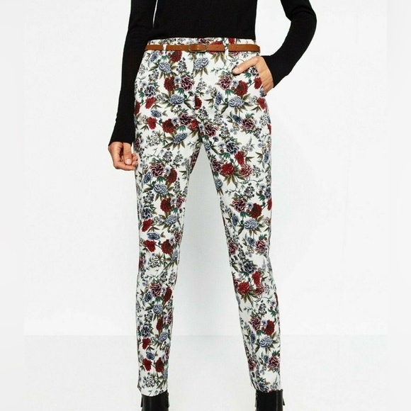Zara Basics Floral Printed Trouser Pants - Womens Size 8 - Picture 1 of 14